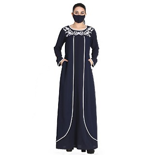 Designer abaya with embroidered yoke- Navy Blue